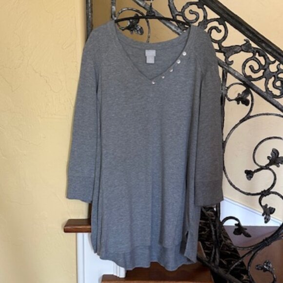 Chico's Gray V-Neck Knit Tunic Top - Picture 1 of 12